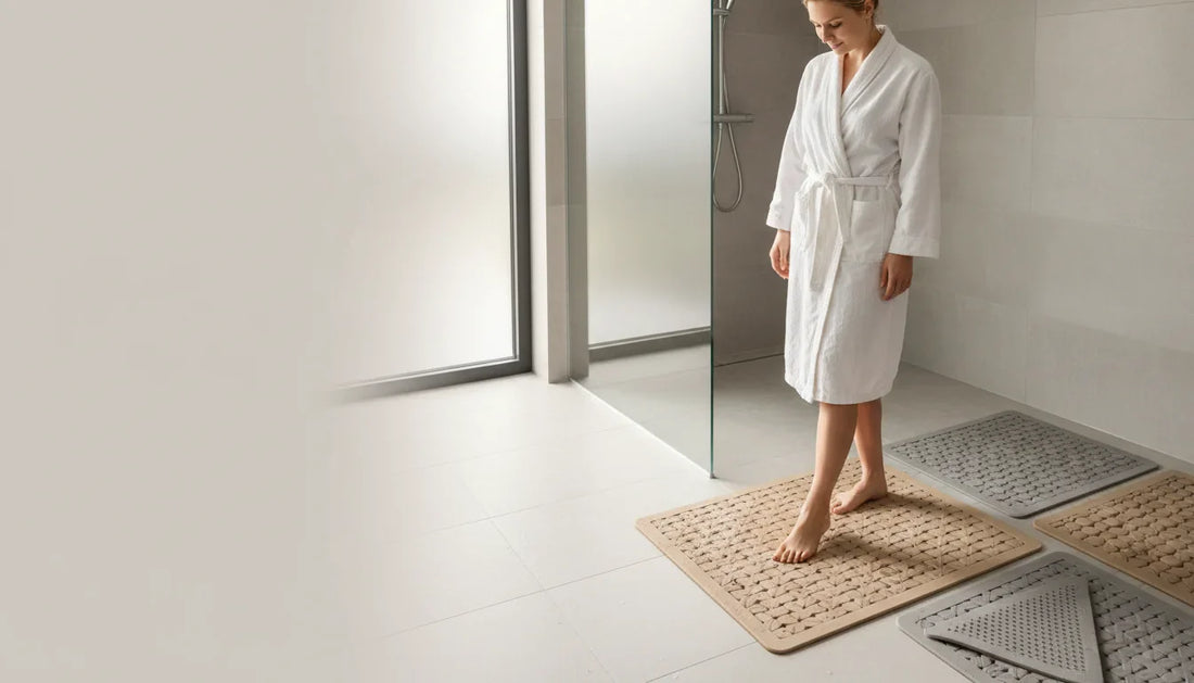 Tapis de douche antidérapants carrés: tailles et finitions - Image de couverture